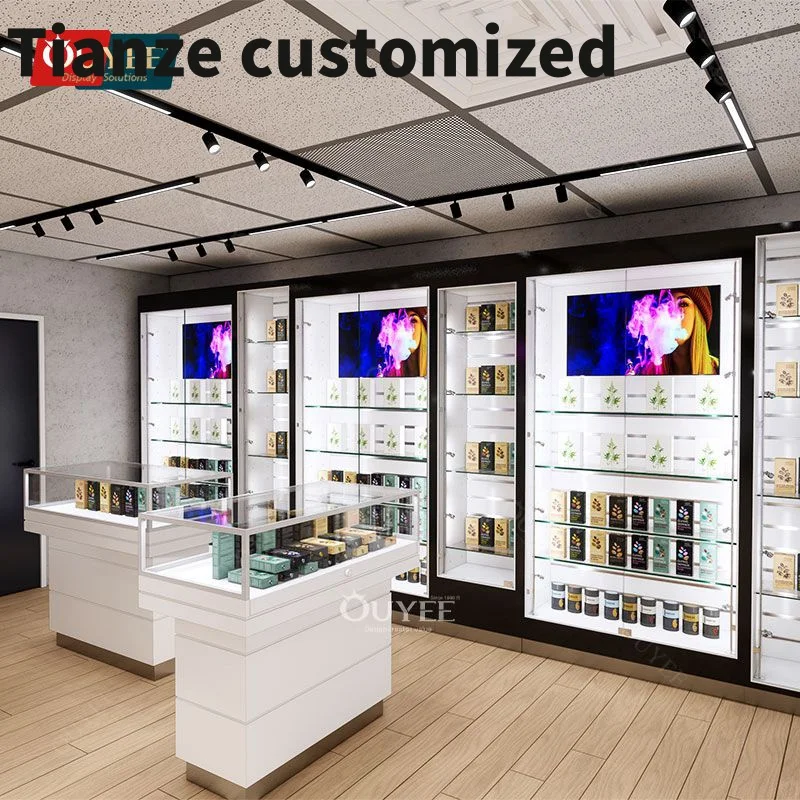 

Customized-Commercial Furniture Smoke Shop Showcase Display Glass Cabinets Counter Display Smoke Shop Glass