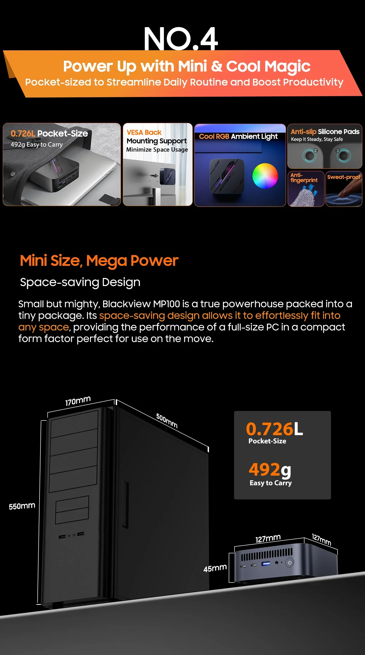 Blackview MP100 NEW Mini PC AMD 7430U Windows 11 6-Core 12-thread 16GB + 512GB SSD WiFi 6 Mini Computer PC BT5.2