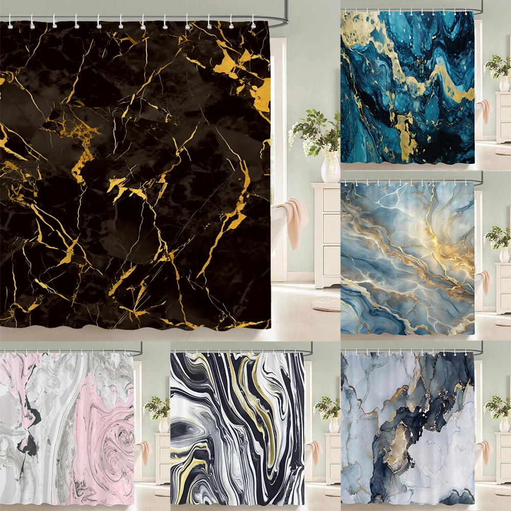 

Abstract Marble Pattern Shower Curtains Waterproof Fabric Bath Curtains For Bathroom Bathtub Large Wide Bathing Cover With Hook