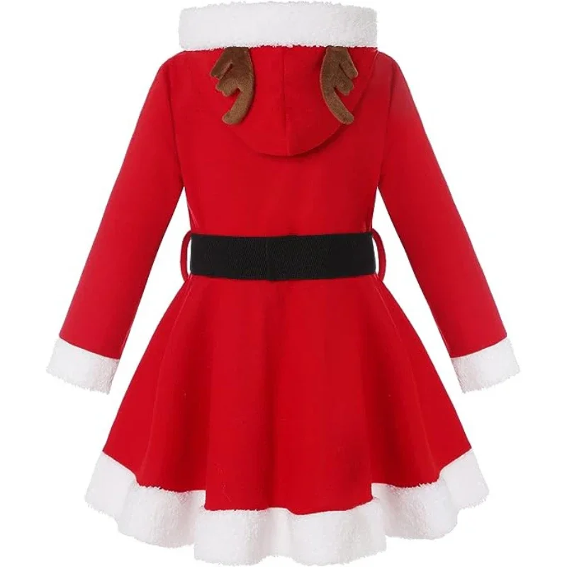 Cosplay Toddler neonate natale alce Costume con cappuccio rosso babbo natale manica lunga abiti da principessa con cintura e cappello scialle natale