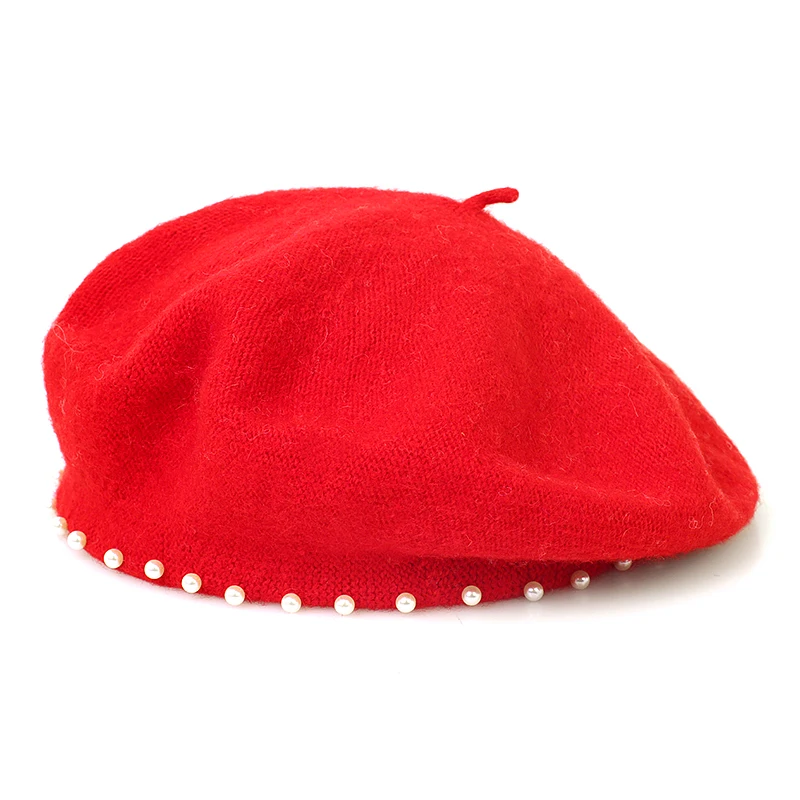 2347 2 Layers Wool Rhinestone Red Beret Hats For Women French Barette Lady LADYBRO Winter Warm Blue Beret Hats for Women 2 Layers Wool  main image 2