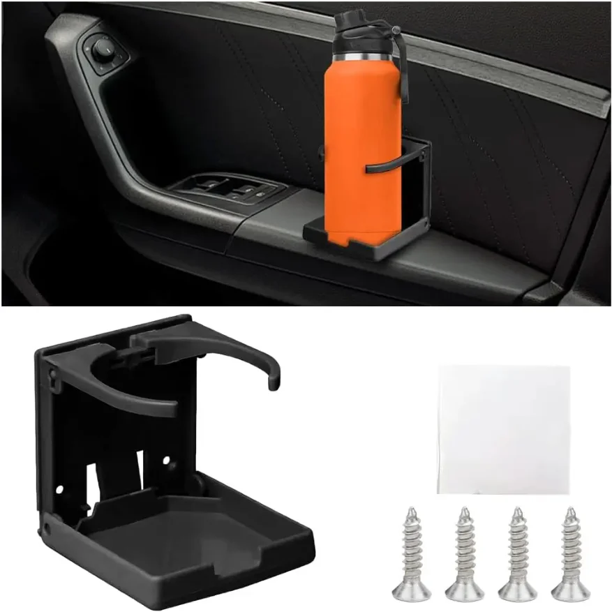 

Car Door Drink Cup Holder, Adjustable Wall Mounted Folding Space-Saving Vehicle Cupholder, Automotive Mugs Water Bottle Stand Ac