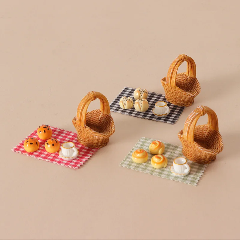 

1:12 Scale Dollhouse Mini Picnic Basket Set,Afternoon Tea Bread&Coffee Cup,Simulation Food Kit,Dollhouse Outdoor Scene Accessory