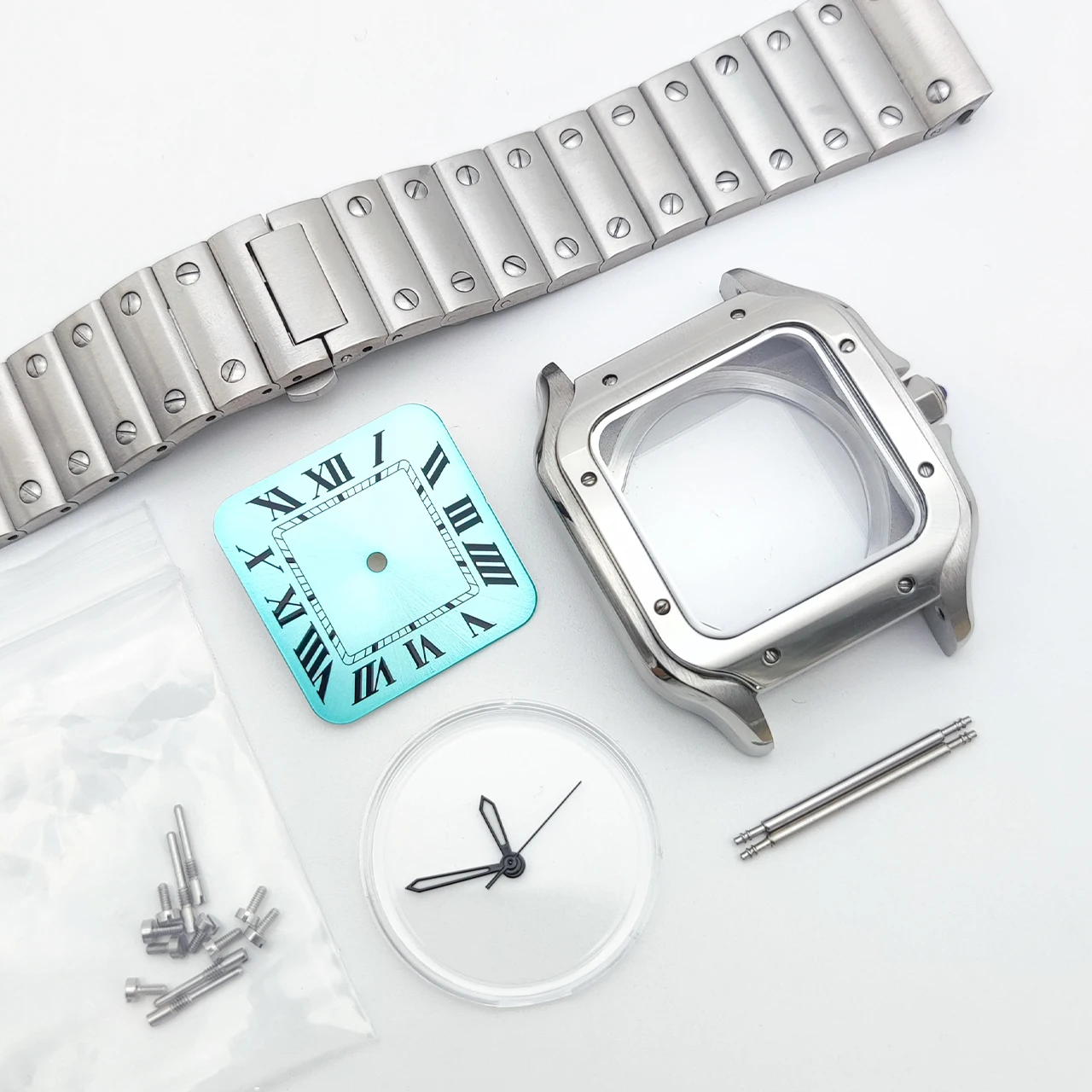 38mm Square NH35 Automatic Watch Case Set, 316L Steel Bracelet Sapphire Crystal Exhibition Back Luminous Hands, Hot Sale DIY Mod