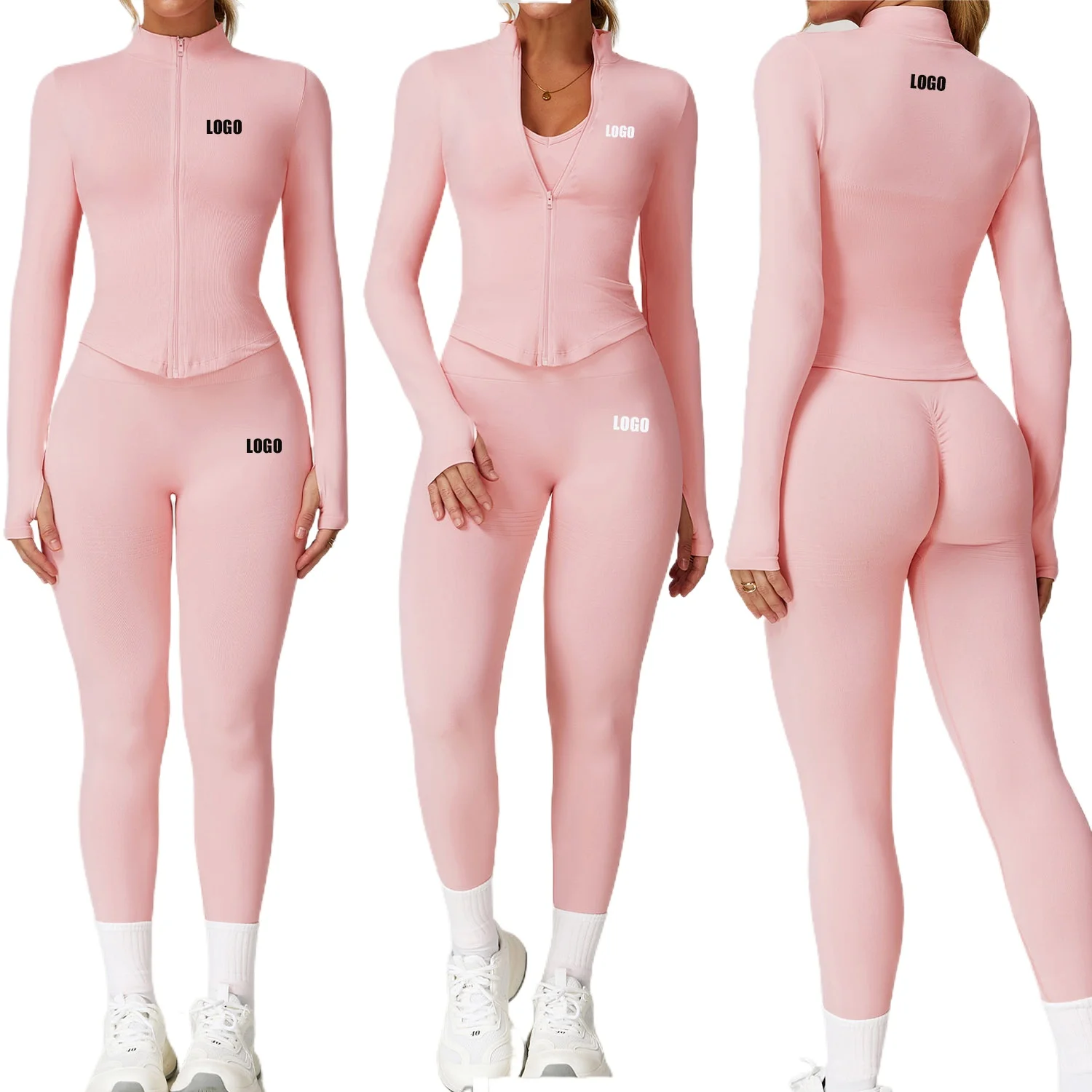 Custom LOGO women's seamless yoga sportswear threaded waist and hip fitness clothing two-piece set