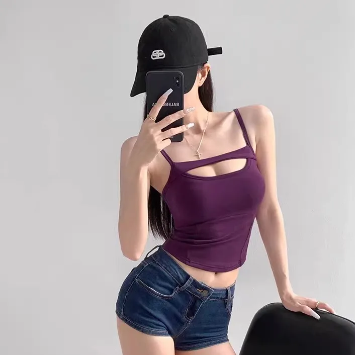 Summer New Style Spicy Girl Hollow out Strap Vest Women's Outerwear Inner Match Fixed Band Chest Pad Top Cotton Nylon Spandex...