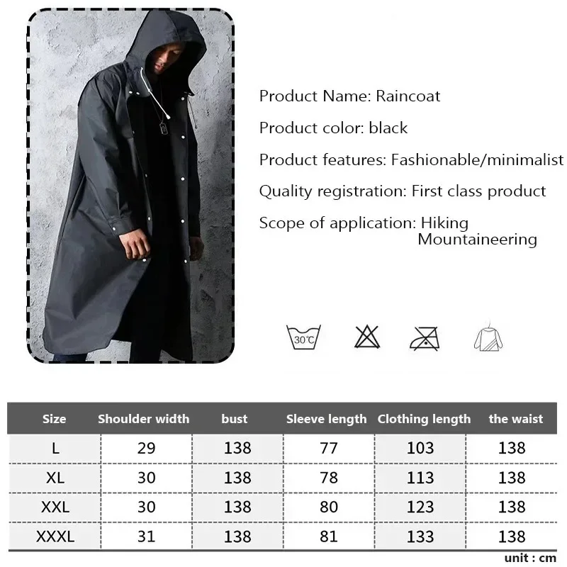 Black Adult Windbreaker Style Raincoat Waterproof Raincoat Man Rope Poncho Raincoats for Rain Umbrella Windproof Hood Biker Coat