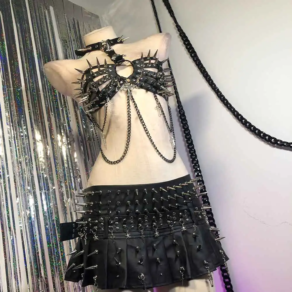 

Эмо-подросток Harajuku Клубная одежда Eco Goth Grunge 90-х годов Готический танк ручной работы Kawaii Punk Rock Y2K TOPS Череп E-Girls DIY Cross