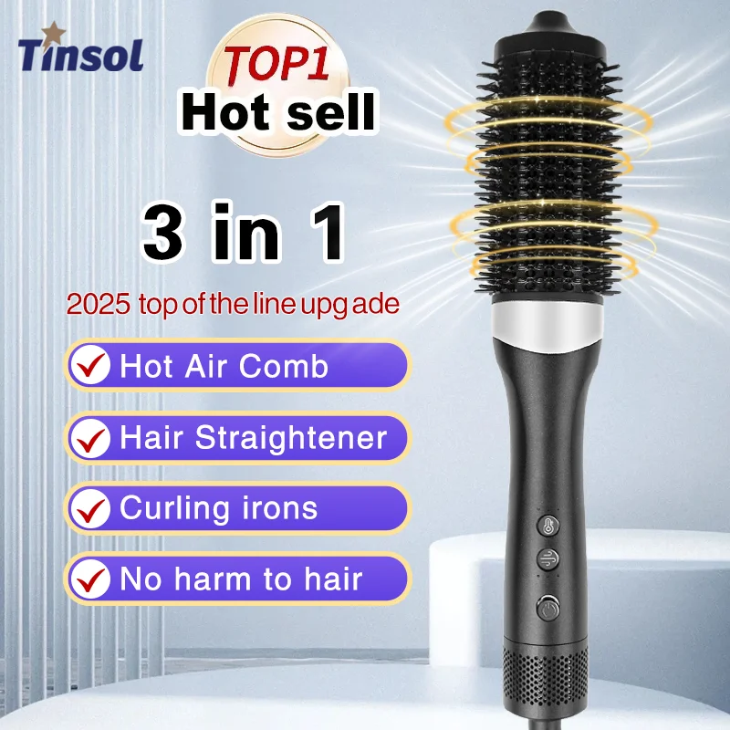 

TINSOL Новый 3-в-1 расческа с горячим воздухом, выпрямитель для волос, щипцы для завивки волос с постоянной температурой, уход за волосами, стойкая укладка, воздушная анионовая расческа