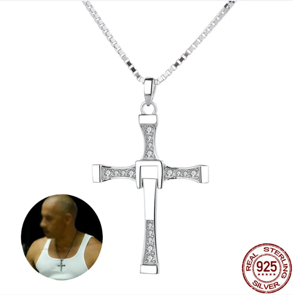 Fast And Furious Movie Dominic Toretto Cross Necklace Pendant 925 Sterling Silver Jewelry For Women Men Couple Lovers Xmas Gifts