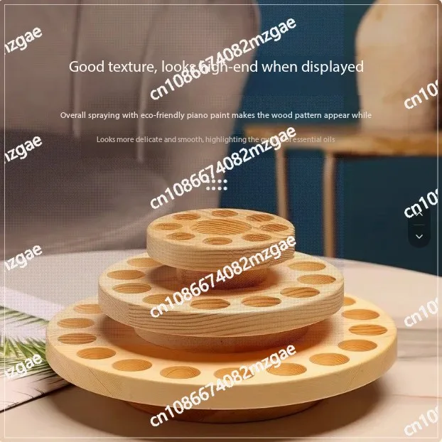 Desktop Essential Oil & Lipstick Display Carousel - 360° Rotating Solid Wood Stand with 39 Storage Compartments