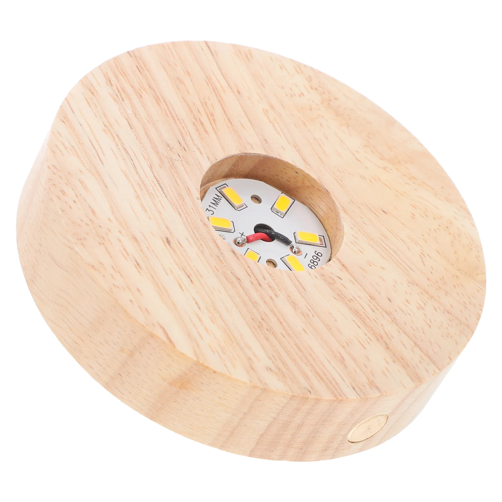 

1 set Wood LED Base Night Light Stand for Crystal Display 10cm Round Warm Light Rechargeable USB Powered Small Night Lamp Base