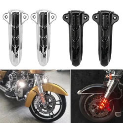 Motorcycle Chrome Black Lower Leg Slider Covers w/ Red LEDs For Harley 2014-2020 Road Street Electra Glide EFI Ultra Classic