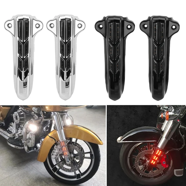 Chromowane czarne osłony dolnych sliderów na nogi z czerwonymi diodami LED do motocykli Harley 2014-2020 Road Street Electra Glide EFI Ultra Classic