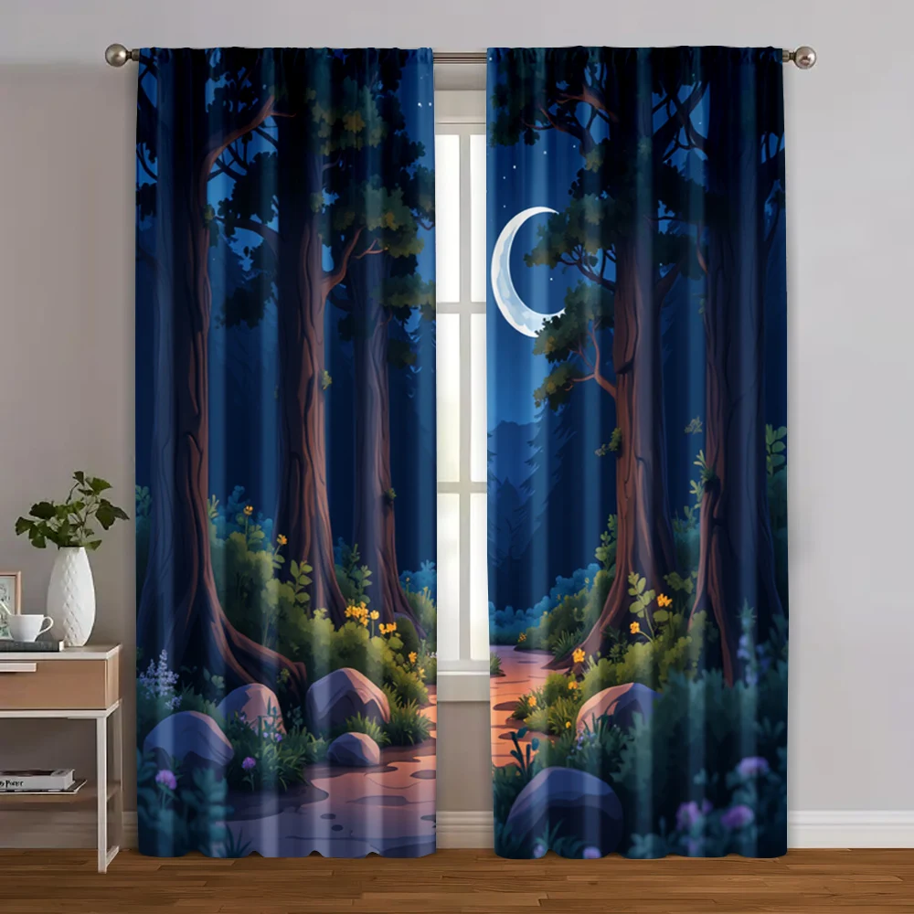 

2pcs, Light Filtering Curtains Fantasy fairy forest Polyester Woven (without rod) Outdoor Decorations Perfect for Bedroom Office