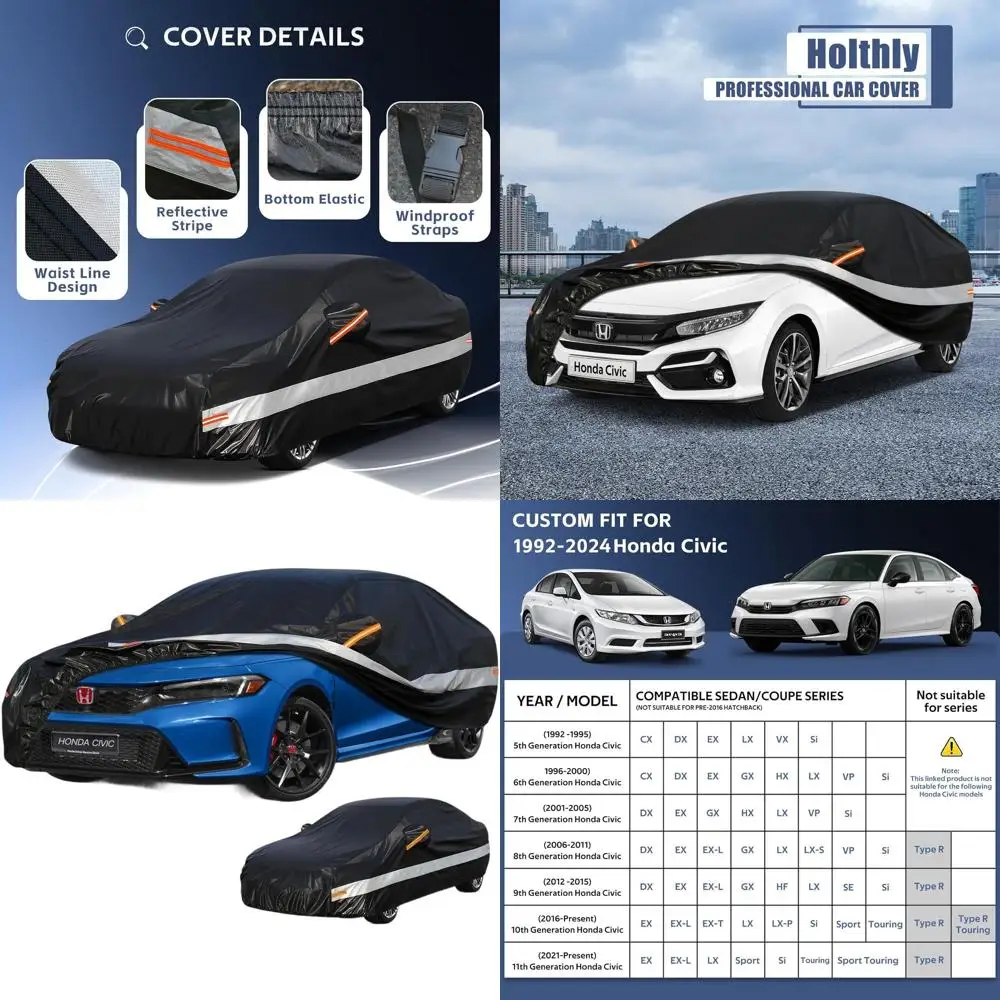 

Custom Fit Car Cover for Civic Sedan 1991-2024, Waterproof, All Weather Protection, UV & Sun Shield, Black Cotton