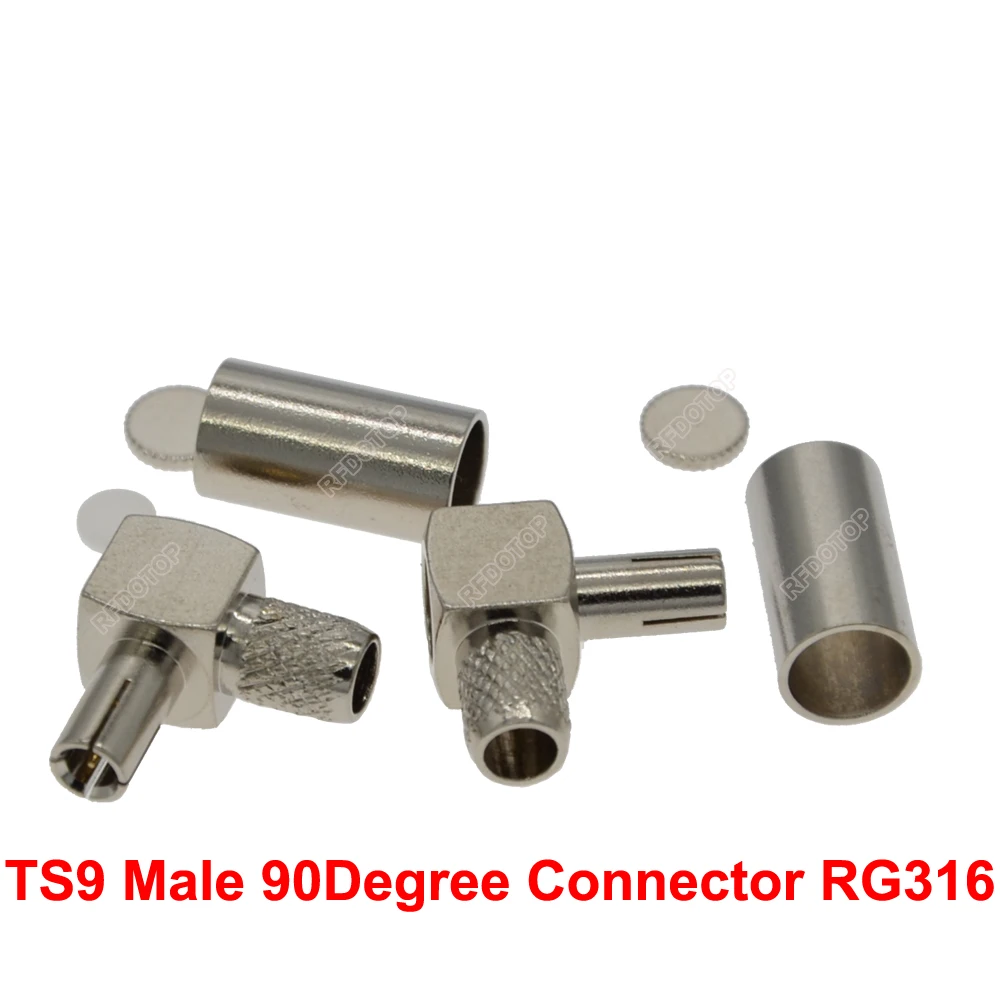 2PCS/lot Right Angle TS9 Male Plug Connector Crimp RG174/RG316/LMR100 Cable Nickel Plated 50Ohm TS9-J RF Connector High Quality