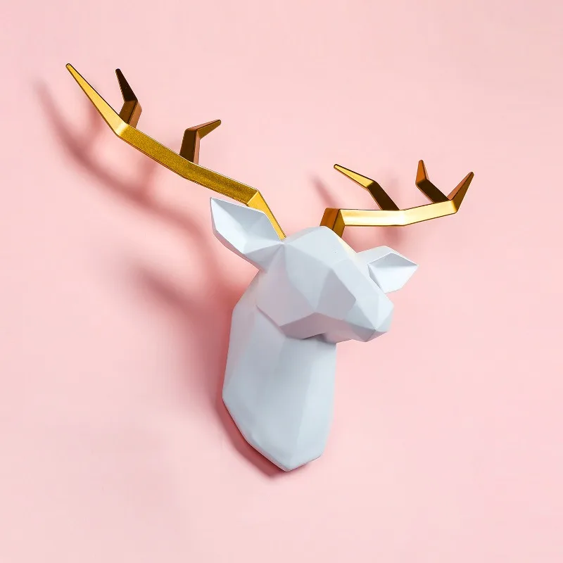1PC Deer Head Sculpture Animal Statue Wall Hanging Creative Elk Art Antler Statue Office Decoration Wall Hanging