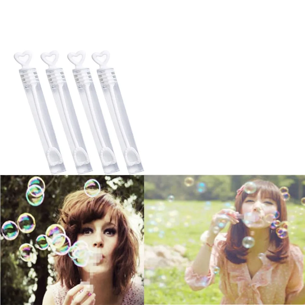 144Pcs Clear Plastic Heart Bubble Tubes White Open Heart Design Bubble Sticks Wands for Wedding Party Favors Fun Activities
