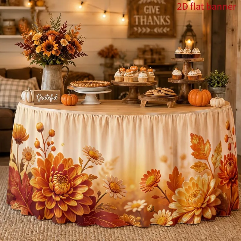 The floral tablecloth with warm tones and a natural style, in the form of a long rectangle, is perfect for autumn parties.