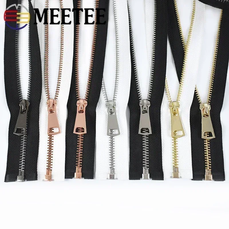 2Pcs Meetee 5# Metal Zippers 15/60/70/80cm Auto Lock Zips for Down Coat Garments Zipper Shoes Pocket Garment Sewing Accessories