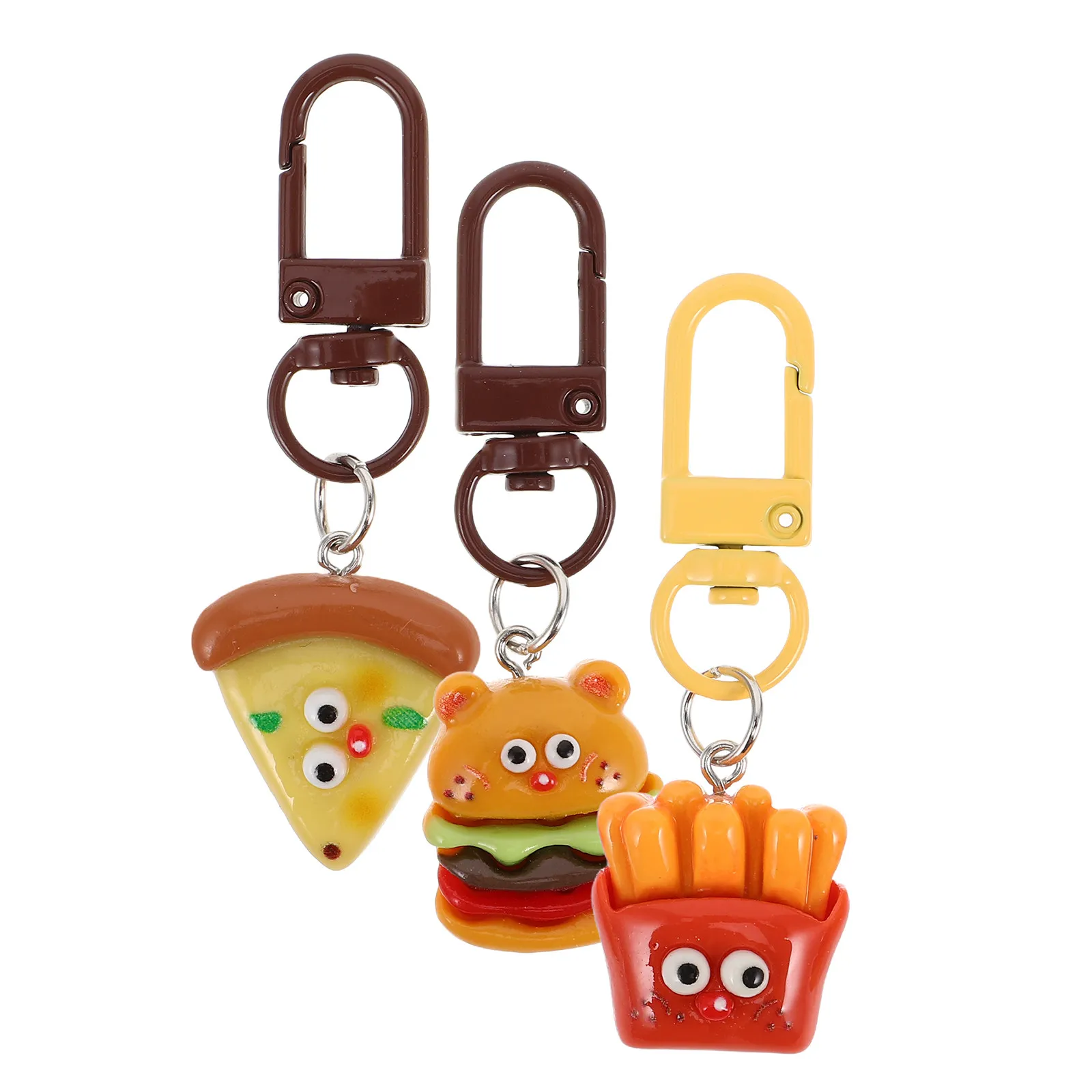 3Pcs Snack Keychains Set Fast Food Hamburger Pizza French Fries Charms Cool Accessories Food Pendant Party Favors