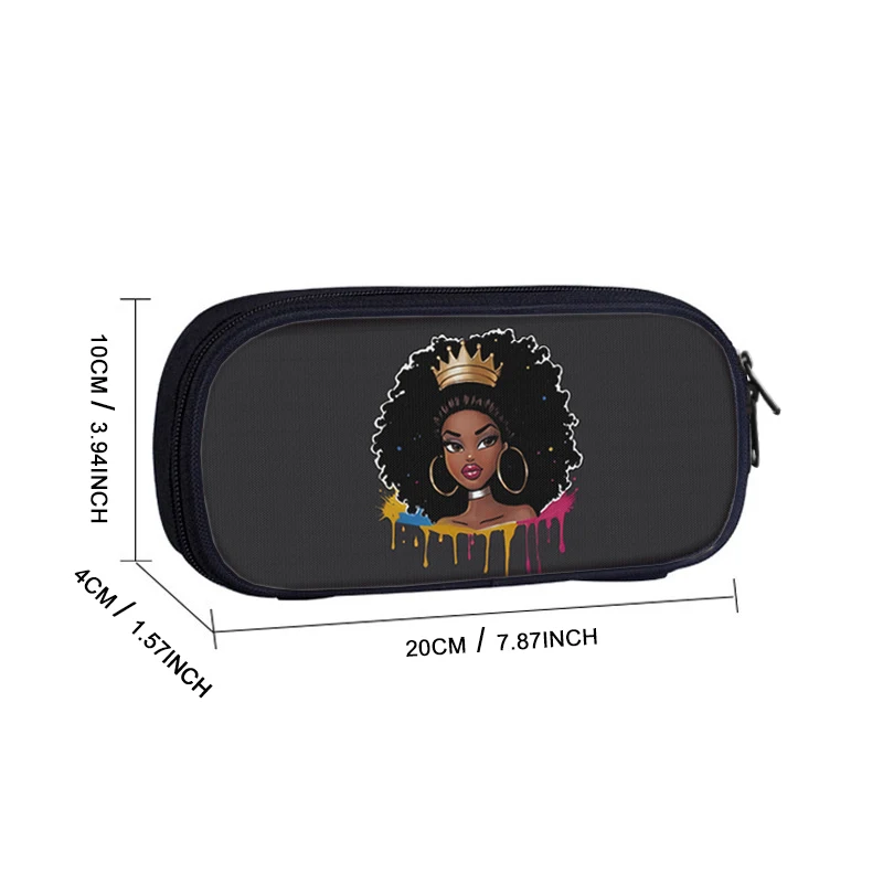 Black Woman with Crown Cosmetic Case Pencil Bag Afro Teenager Stationery Bag Girls Pencil Box for Office School Supplies