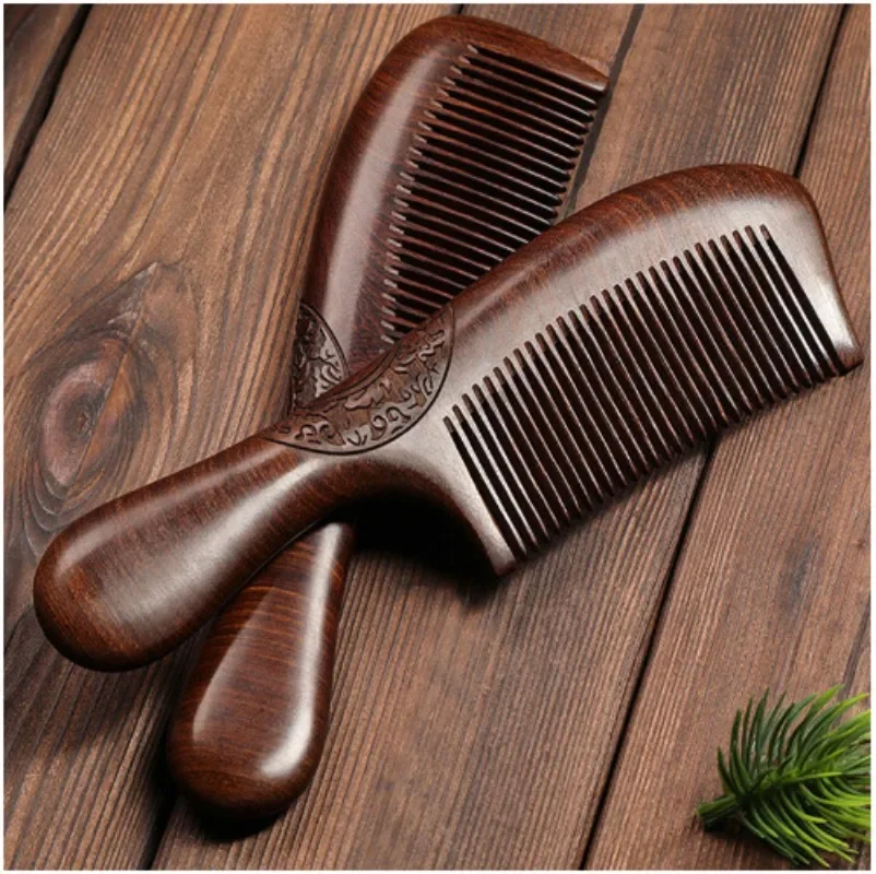 Peine de madera Natural hecho a mano, peine de sándalo de dientes finos para cabello ondulado, cabello grueso, cabello fino, cabello liso, sin estática