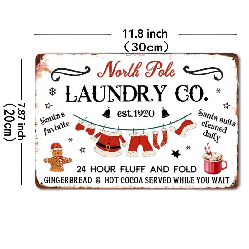 Room Decor  North Pole Laundry Co. Vintage Metal Tin Sign, , Retro Christmas Wall Art, Iron Material, Festive Farmhouse Kitchen/
