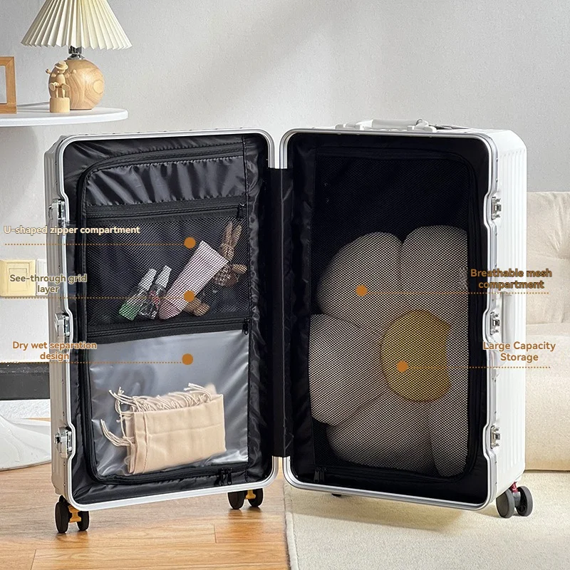 Mala de estudante com alça espessada de grande capacidade de 28 polegadas para meninas, mala de viagem com estrutura de alumínio de 26 polegadas para homens