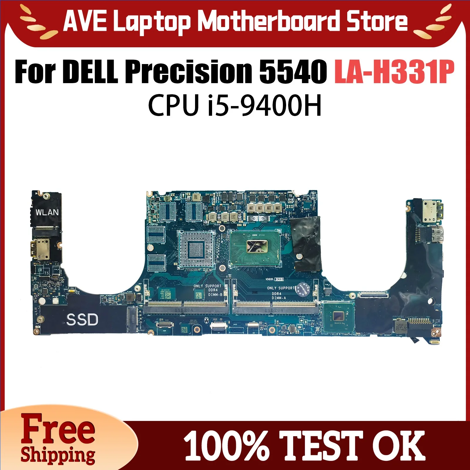 Motherboard laptop para Dell, LA-H331P, Mainboard para Dell Precision 5540, XPS 7590, CPU, i5-9400H, CN-0205NX, 0205NX, testado