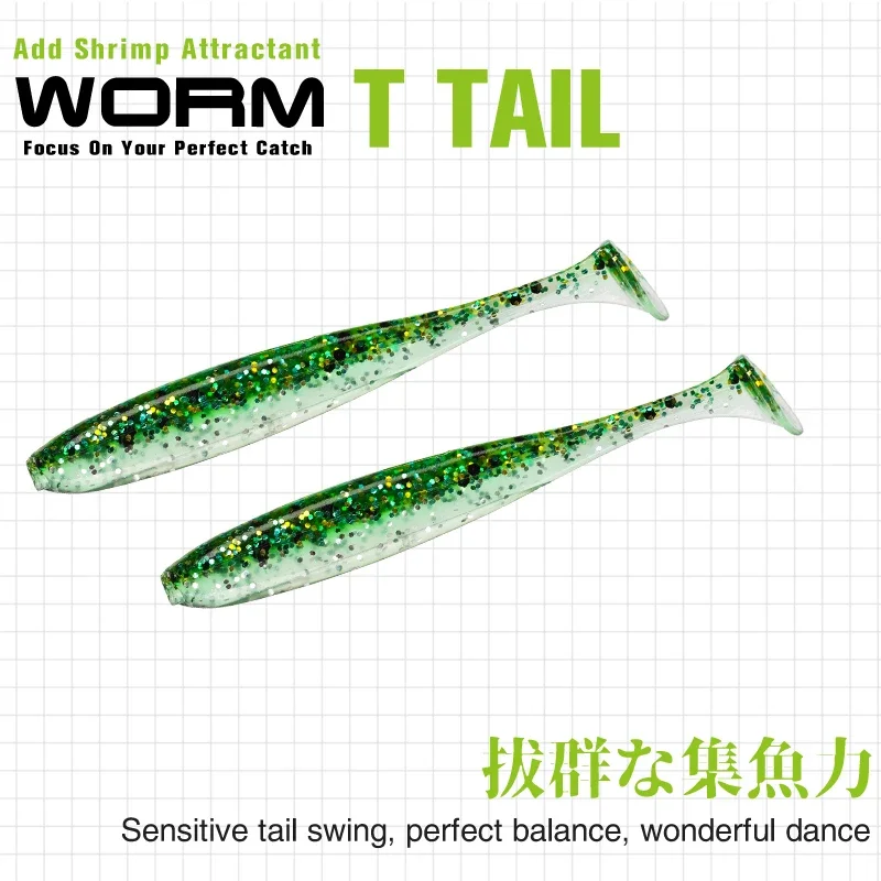 TSURINOYA 65mm 75mm T Staart Wrom Vissen Lokt Zachte Lokken Kunstaas Visgerei Jerkbaits Snoek Bass