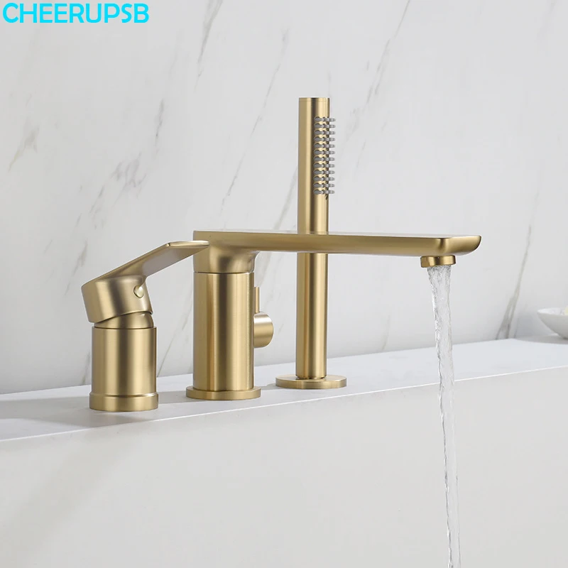 

Bathtub Faucet Bathroom Hot Cold Mixer Dual Handle Tap Deck Mount Copper Split Shower Crane Modern Luxurious Bath Faucets Set