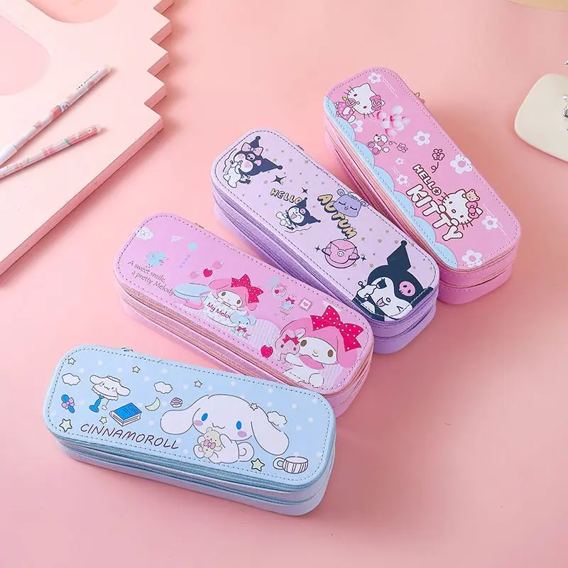 

Sanrio Kuromi Cinnamoroll Melody HelloKitty Pencil Case Student Cute Disposable Double Layer Large Capacity Stationery Box Gift