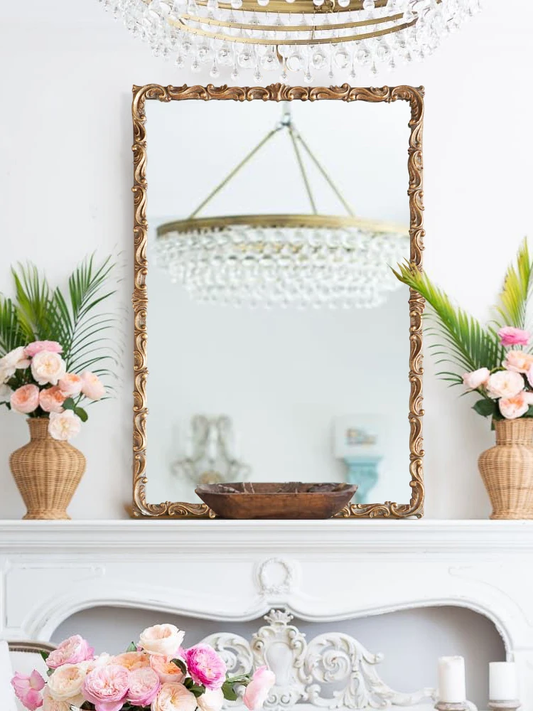 Mirror, square fireplace, decorative mirror, home toilet, wall-hung bathroom mirror, make-up mirror