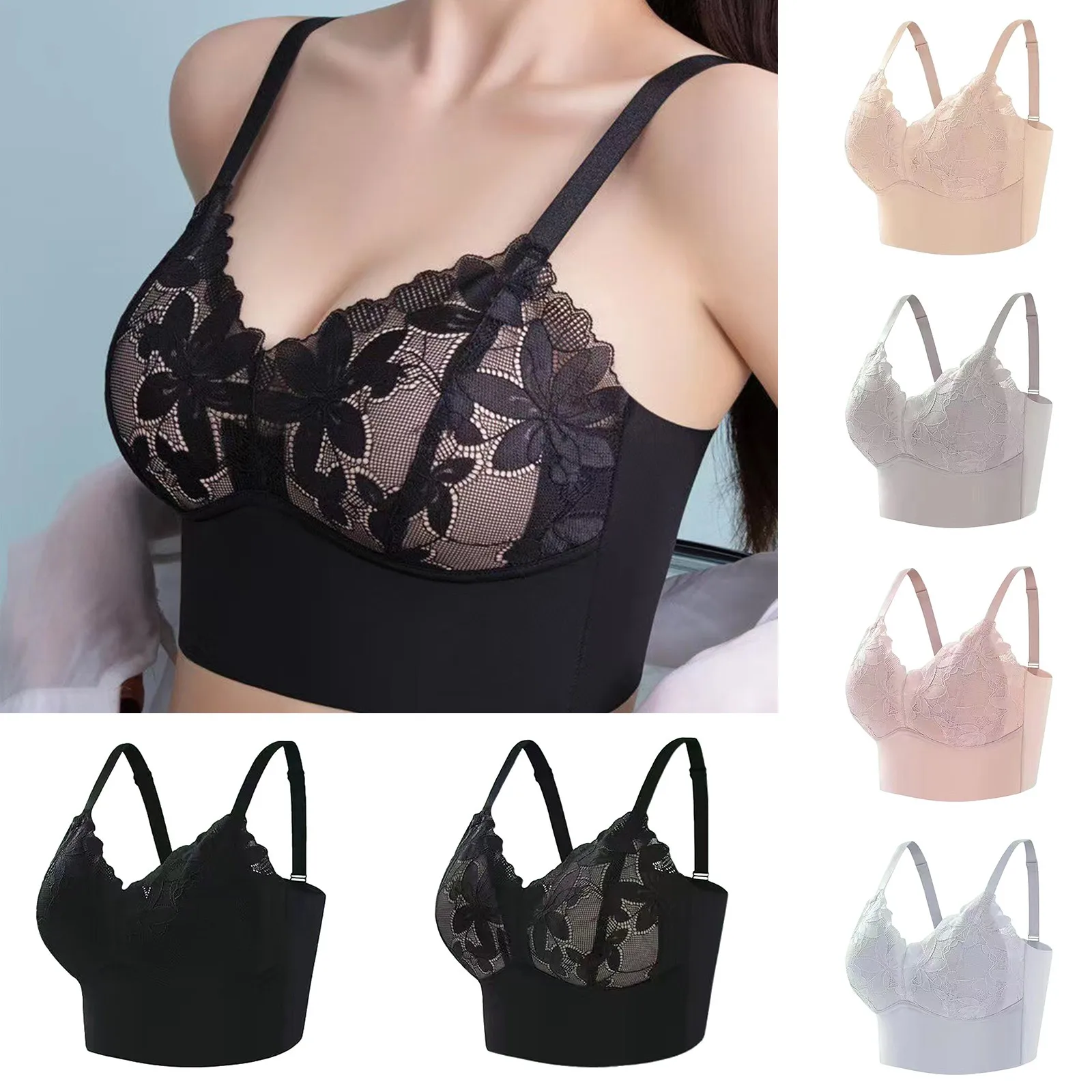 

Traceless Ice Silk Bras Sexy Women Cotton Pad Breathable Thin Soft Cozy Bralette Tops Female Push-Up Underwear Lingerie Tops