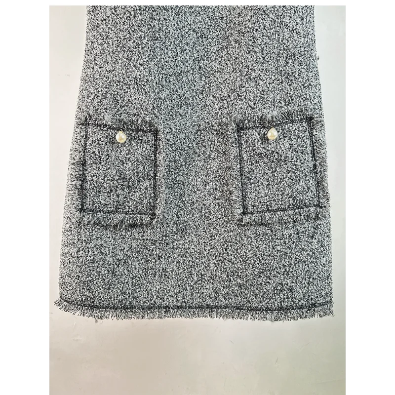 Black Round Neck Tassel Sleeveless Small Fragrance Dress Female Loose A Line Fashion Elegant High Quality Women Vest Tweed Dress