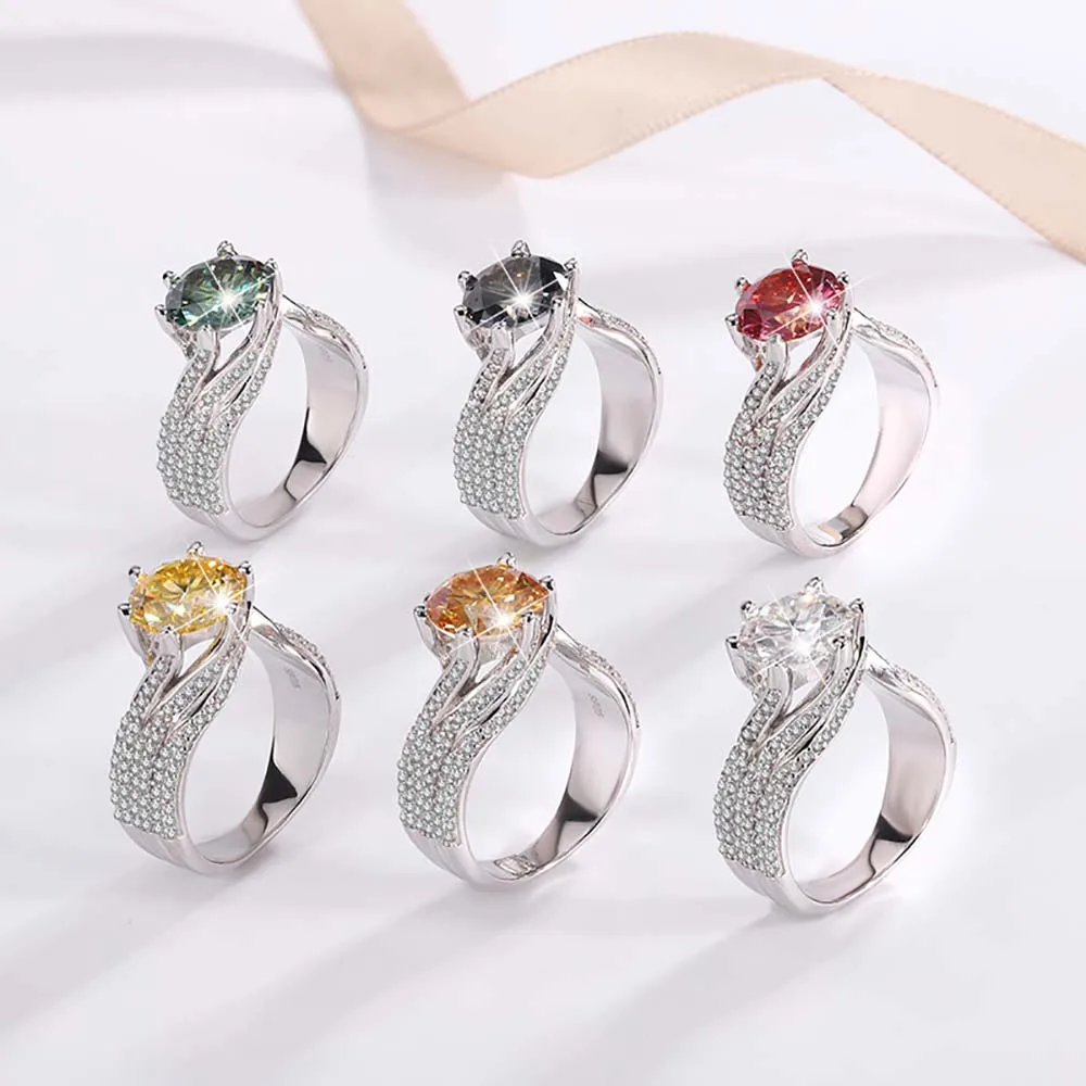 MUXIFC 3ct Luxury Full Moissanite Ring for Women S925 Sterling Silver 18k Plated D Color Lab Diamond GRA Certified Band Jewelry
