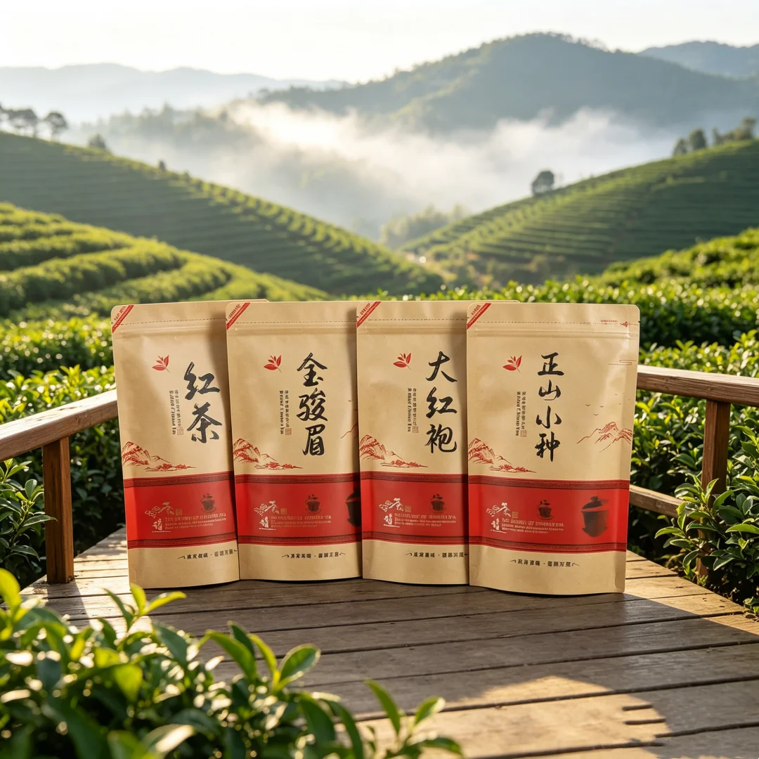 Classic Famous Tea Bag Golden Junmei Tea Zipper Bags Da Hung Pao Blacktea Bag Lapsang Souchong Kraft Paper Sealing Packing Bag