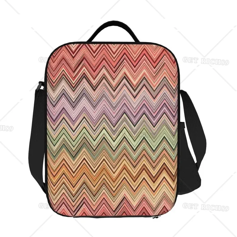 Boho Vintage Contemporary Zig Zag Portable Lunch Boxes for Men Women Leakproof Insulated Cooler Food Lunch Bag School