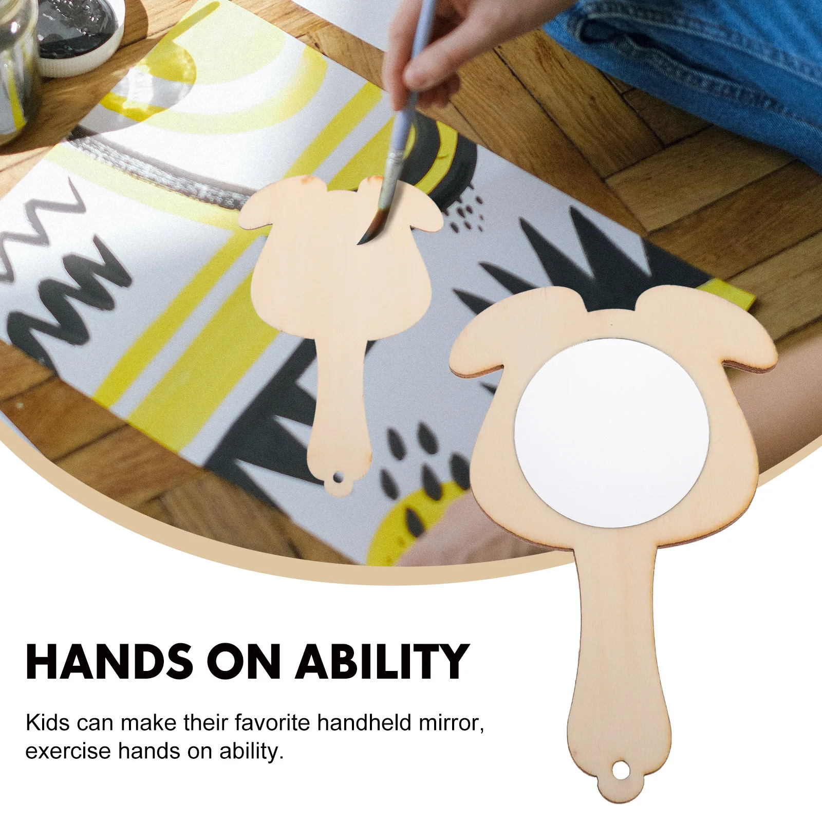 

8Pcs DIY Printing Wood Handheld Mirrors Household Kids Mirror Craft Accessory Fun Creative Crafting Supply Wood Mirror
