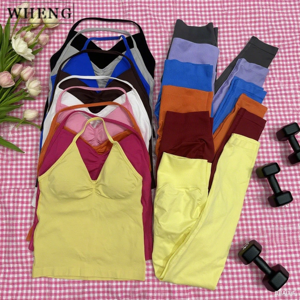 

WHENG костюм для йоги топ на бретельках с высокой талией ударные леггинсы костюм женский бесшовный костюм одежда для фитнеса Scrch спортивный костюм для спортзала