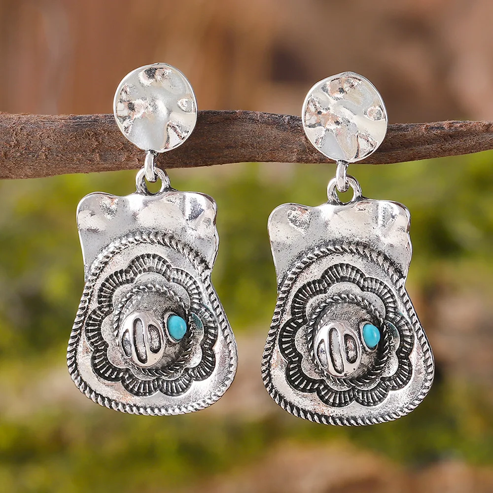 DIY accessories Western Europe and America denim hat pendant retro earrings, simple and old texture earrings ear hook jewelry wo