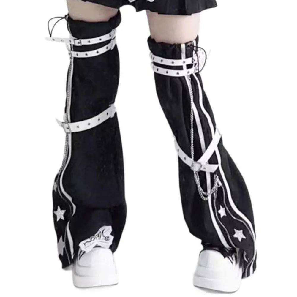 

Creative Harajuku Leg Warmer Y2k Gothic Adjustable Leather Buckle Buckled Strap Leg Cover Punk Leg Garters