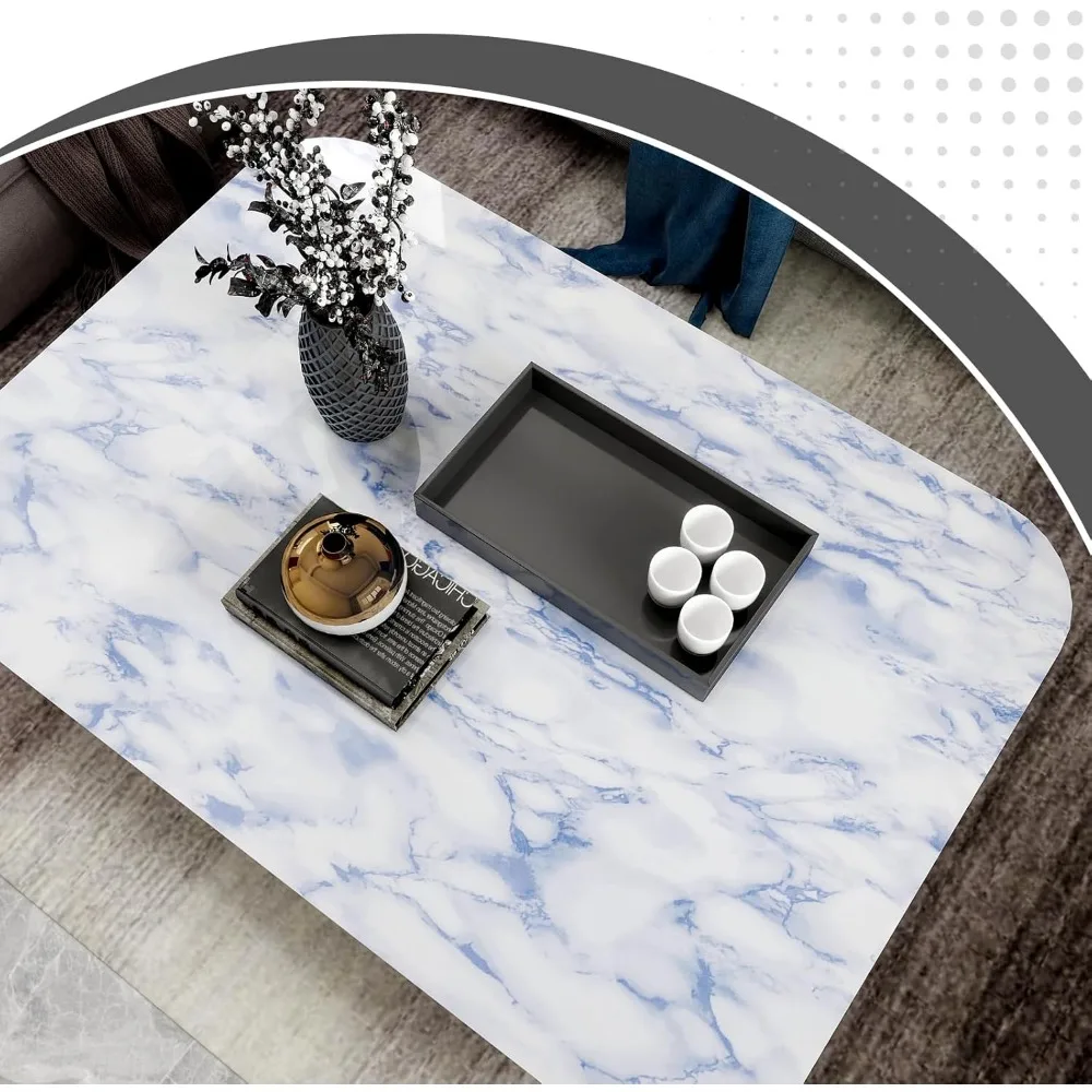 ورق جدران رخامي لامع مقاوم للماء وقابل للإزالة ذاتي اللصق لأسطح الكونترتوب والأثاث - تصميم قشر وعصا باللونين الأبيض والأزرق