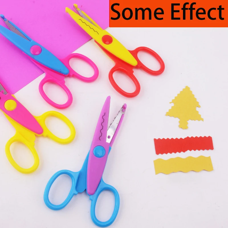 48Pcs 6 Styles Simple Lace Scissors Wavy Pattern Small Round Head Children's Special Student Art Tool Stationery Scissor