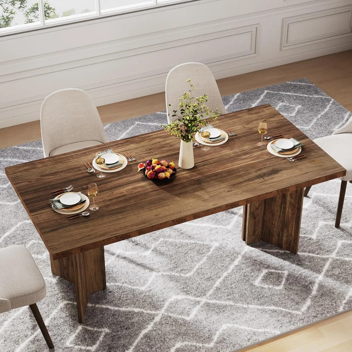 63-inch Dining Table for 4-6, Farmhouse Kitchen Table with Large Tabletop, Rectangular Dinner Eating Table for, Customized - view 6