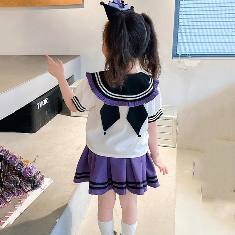 Kawaii أنيمي مرحبا كيتي الفتيات Jk تنورة مجموعة سينامورول سانريوس الصيف القوس دمية طوق قصيرة الأكمام مطوي تنورة بحار موحدة