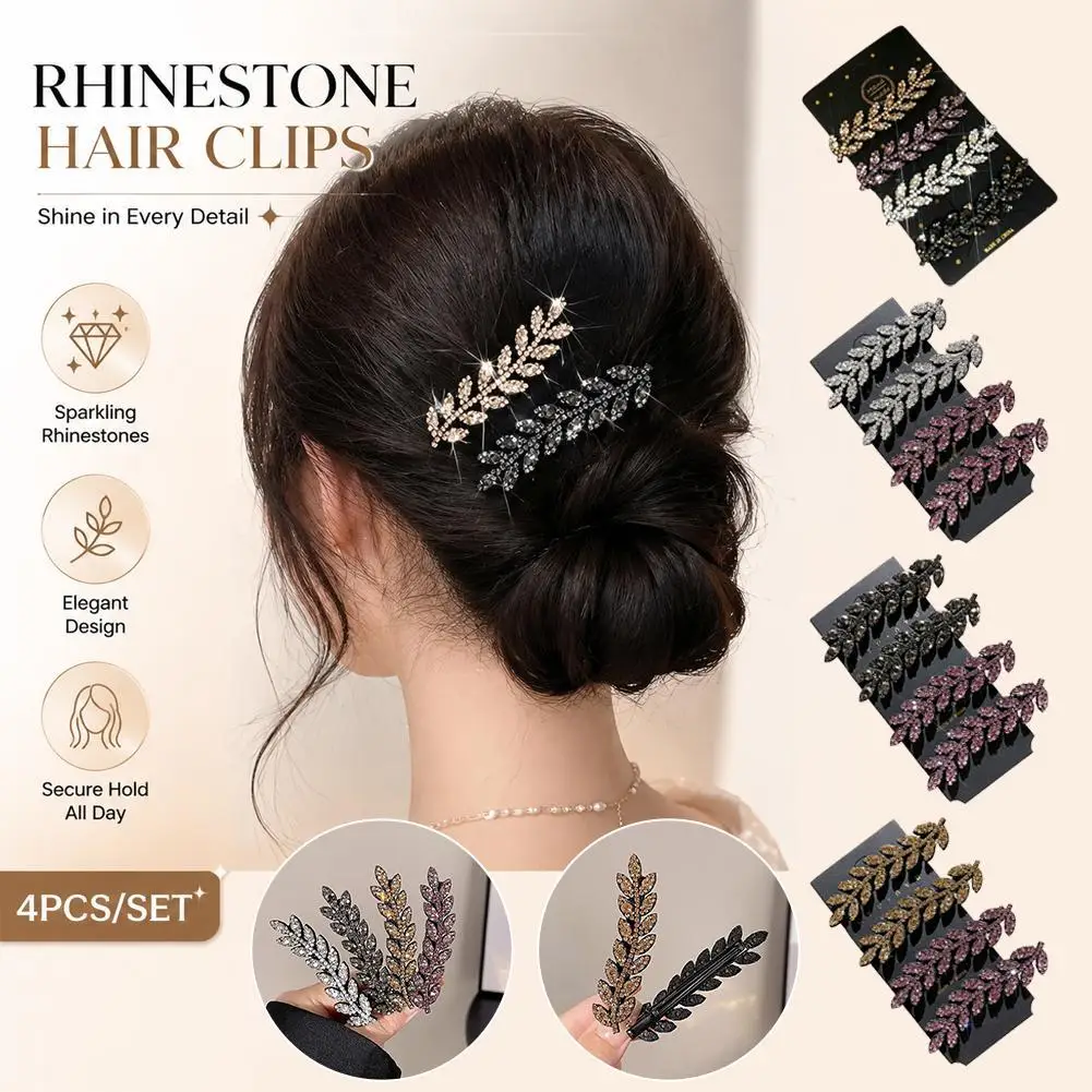 Rhinestone Wheat Shape Hair Clips Elegant Sparkling Crystal Hairpins Duckbill Barrette Wedding Headwear Accessories