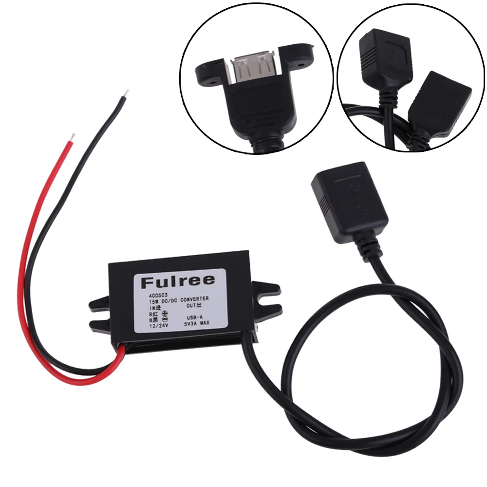 DC 12V 24V To 5V DC Car Power Converter 3A Power Adapter Buck Converter Waterproof DC-DC Step Down Module for Mobile Phones